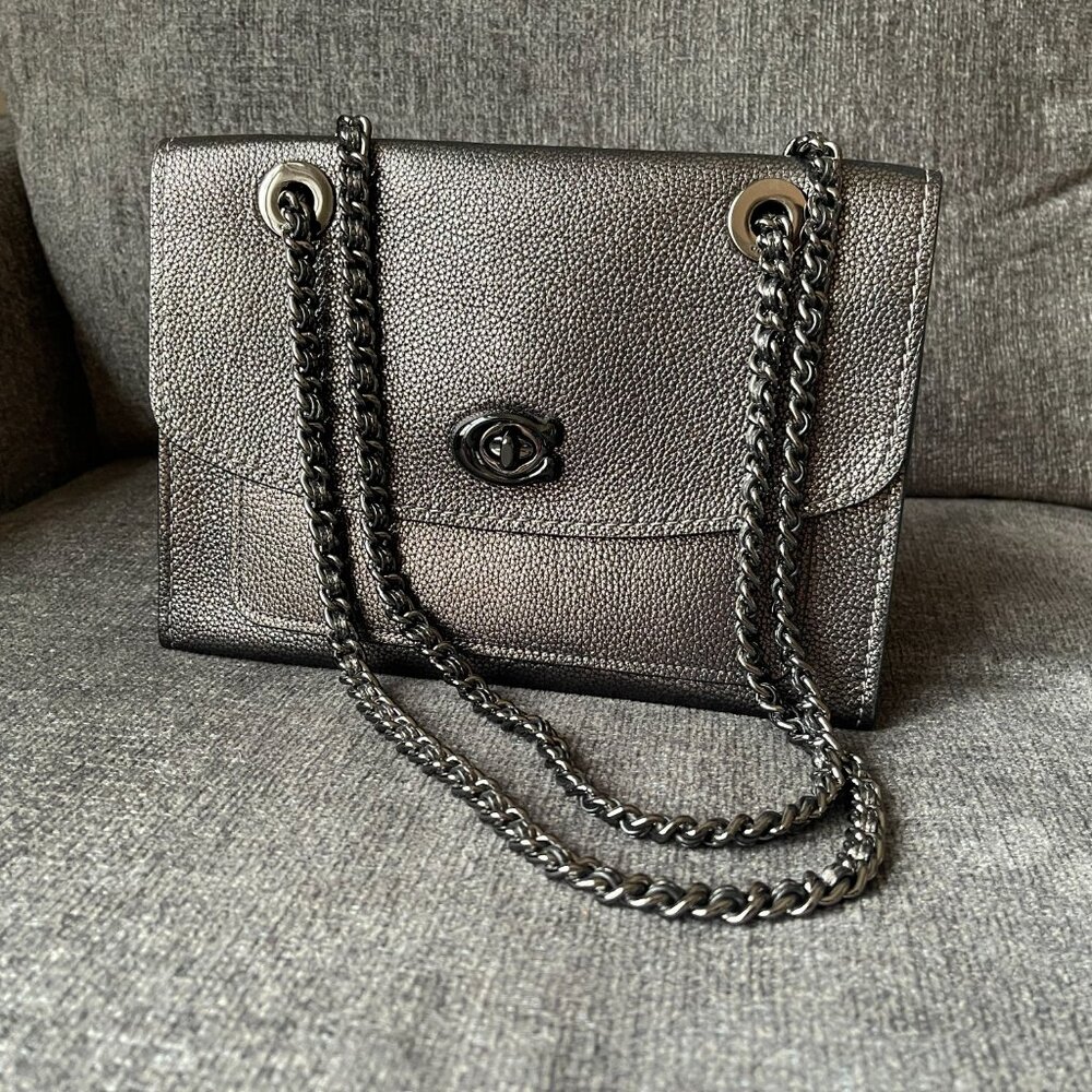 COACH Parker Metallic Graphite Shoulder Bag 35577 New without tag